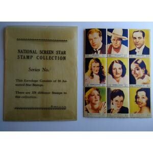1932 Original National Screen Star Stamps Set 18 + Envelope Tom Keene Irene Dunn